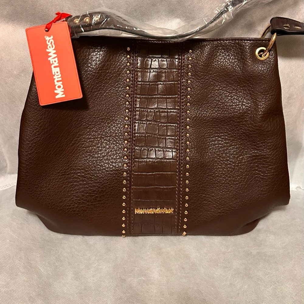 Montana West Dark Brown Croc-Embossed Shoulder Bag